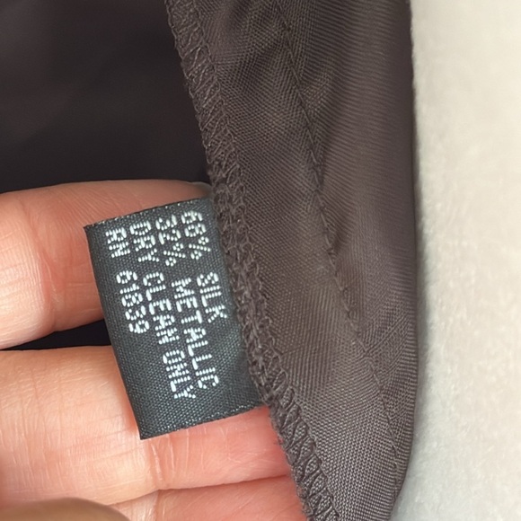 Rickie Freeman Tori Jon 100% Silk Gray Dress with Gold Metallic Silk Linen Sz 10 - Picture 12 of 12